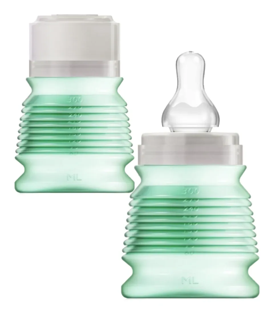 Le biberon nomade BIBEON en coloris vert, capuchon fermé et tétine montée