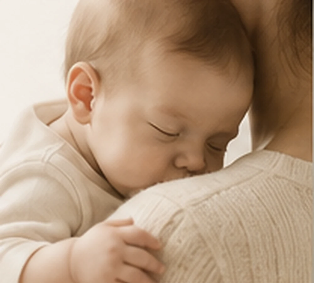 Un bébé endormi contre son parent