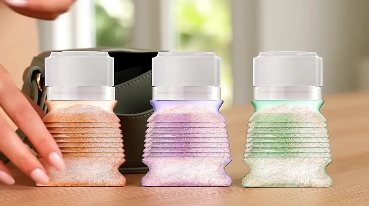 Les biberons BIBEON repliés que l’on range dans un sac à main